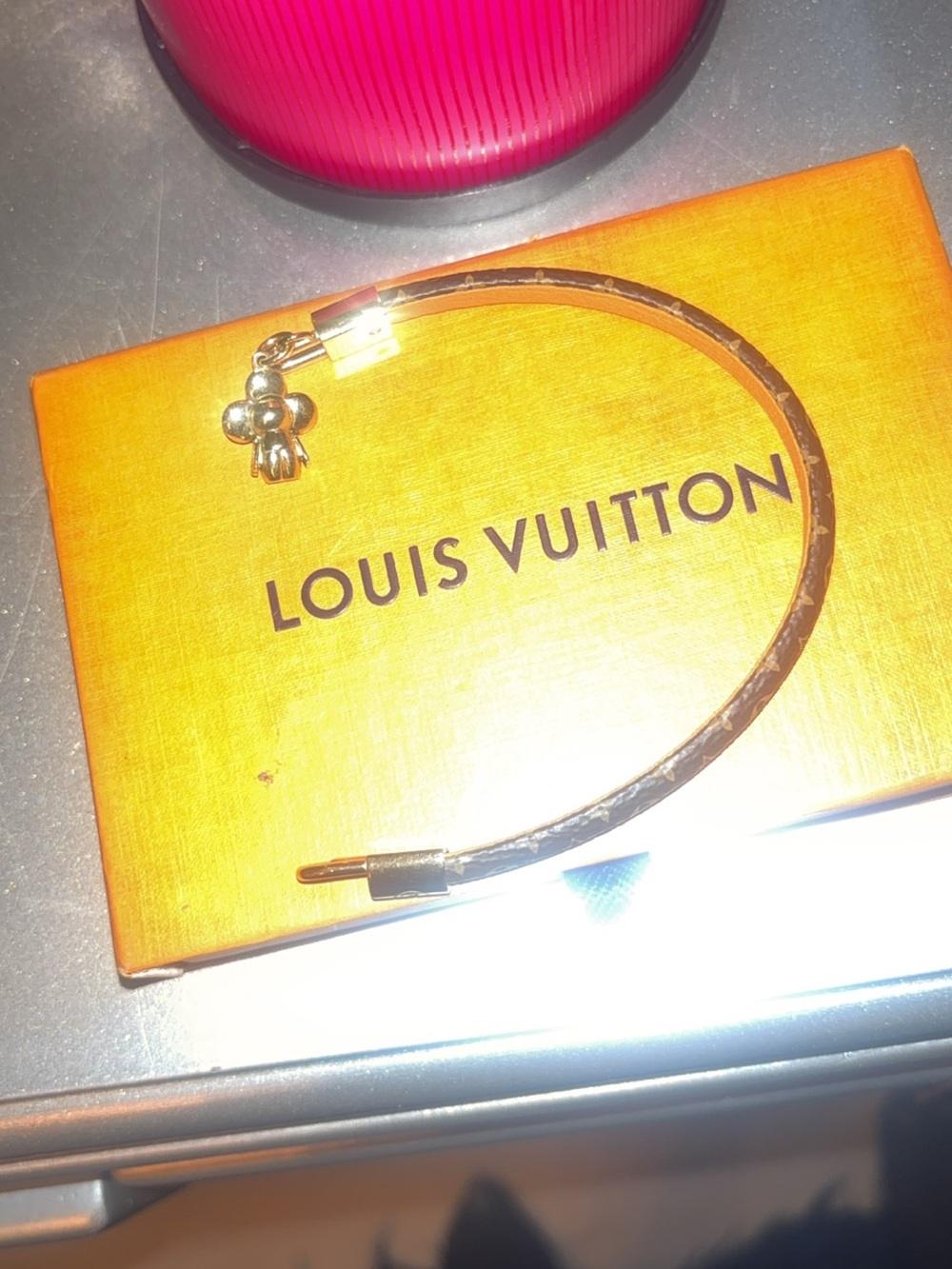 Louis Vuitton Orange Monogram Slim Bracelet with Gold Charm - Picture 2 of 2